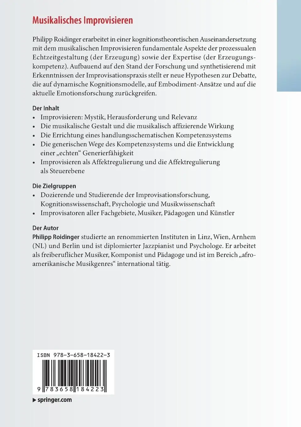 Rückseite: 9783658184223 | Musikalisches Improvisieren | Philipp Roidinger | Taschenbuch | xviii