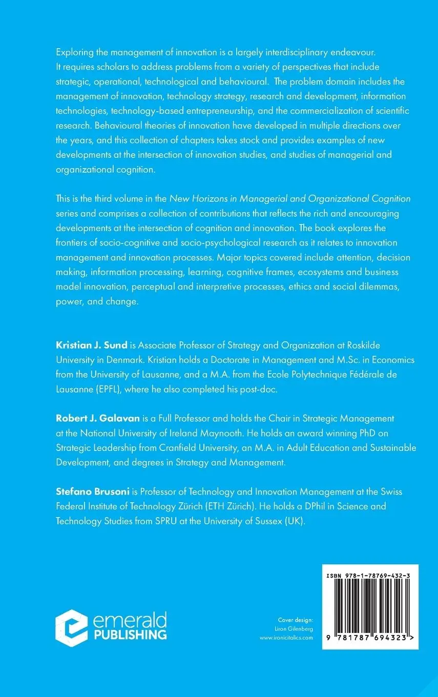 Rückseite: 9781787694323 | Cognition and Innovation | Kristian J. Sund (u. a.) | Buch | Englisch