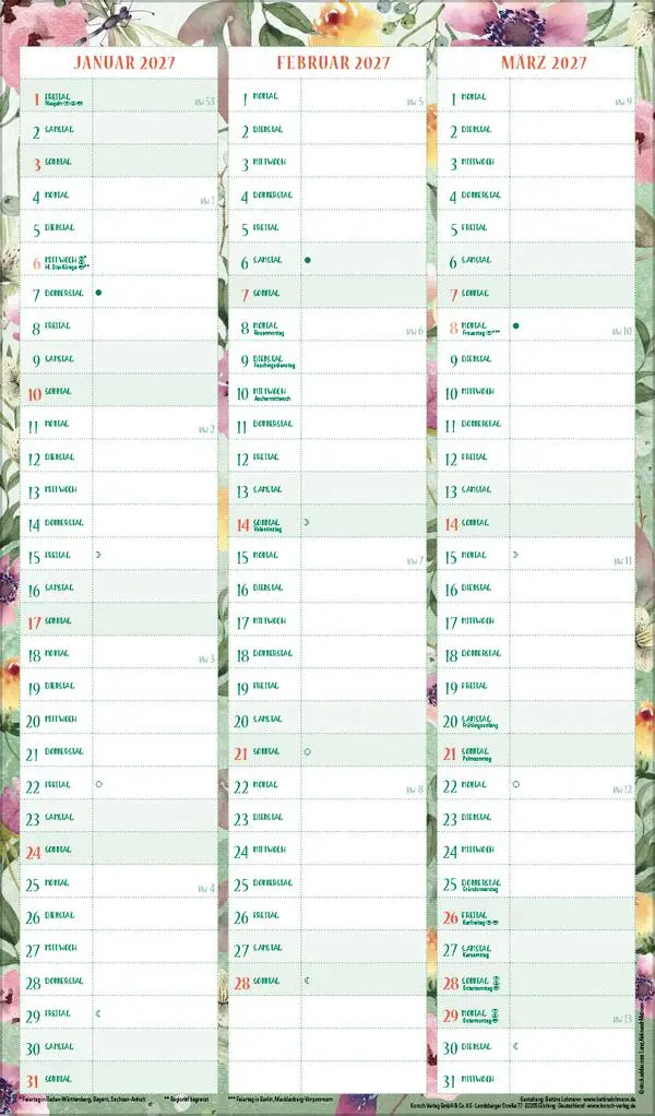 Bild: 9783731884323 | Familienplaner Aquarell 2026 | Verlag Korsch | Kalender | 14 S. | 2027