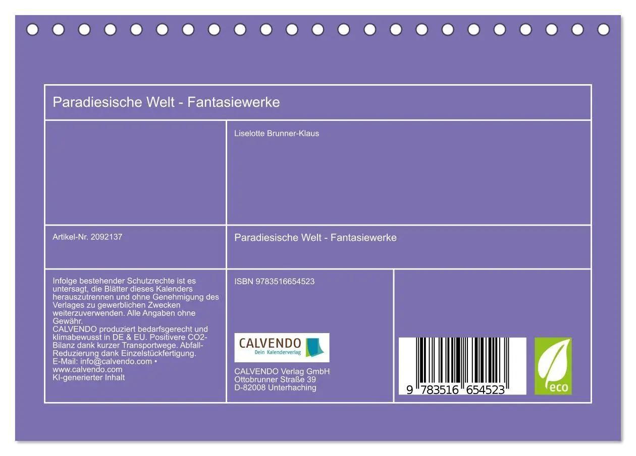 Bild: 9783516654523 | Paradiesische Welt - Fantasiewerke (Tischkalender 2026 DIN A5...