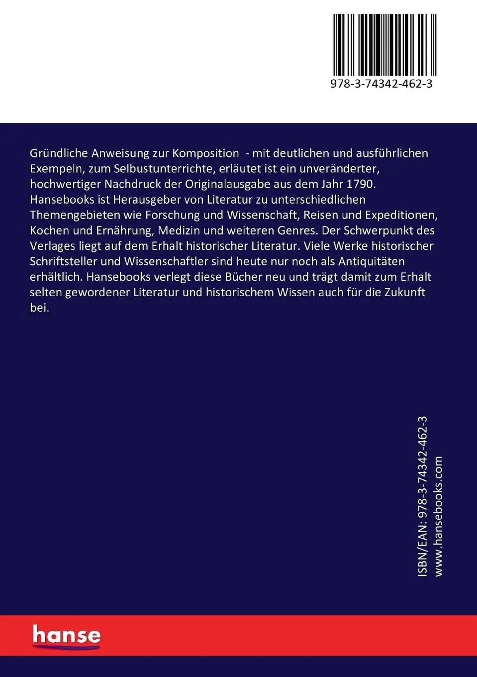 Rückseite: 9783743424623 | Gründliche Anweisung zur Komposition | Johann Georg Albrechtsberger