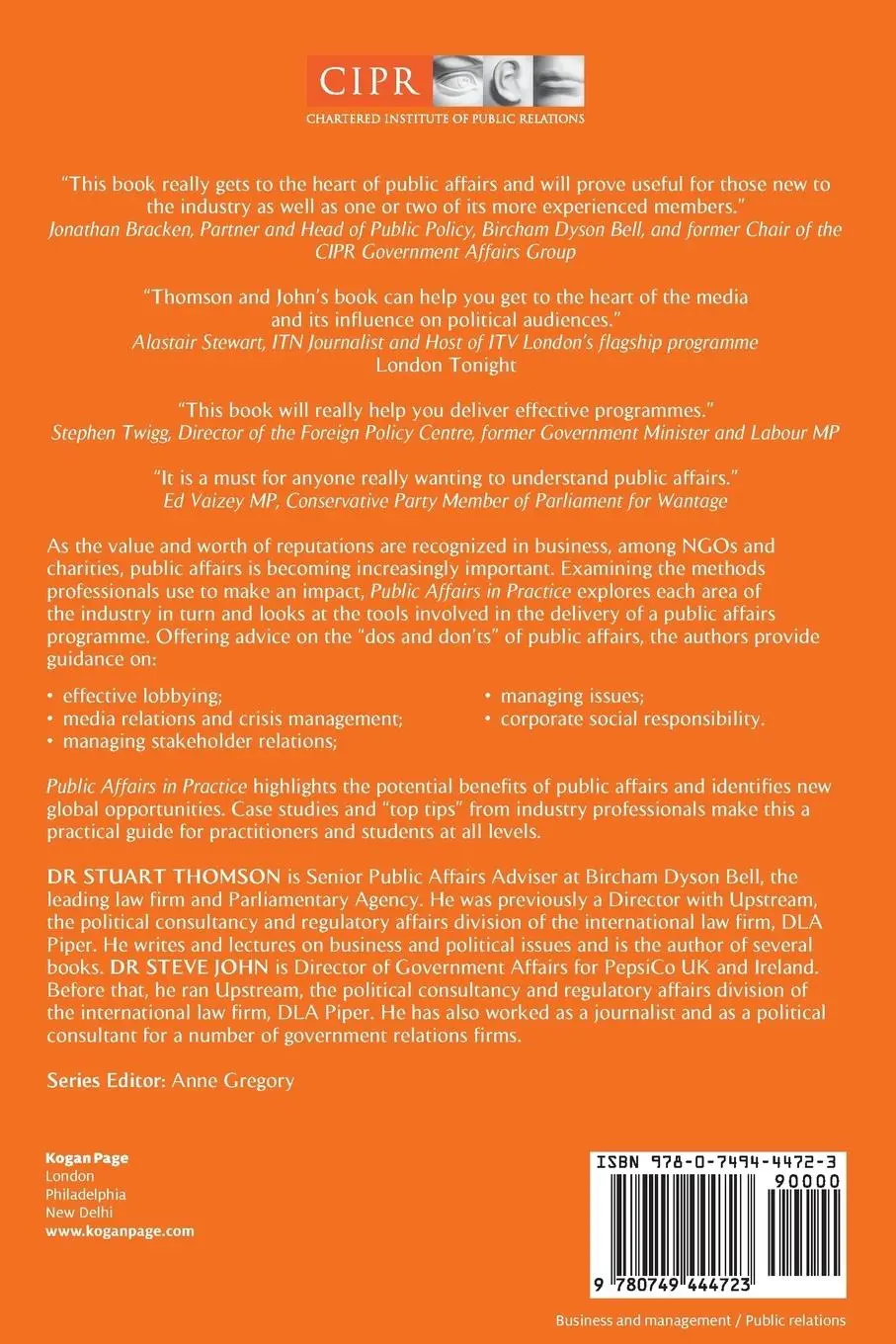 Rückseite: 9780749444723 | Public Affairs in Practice | A Guide to Lobbying | Thomson (u. a.)