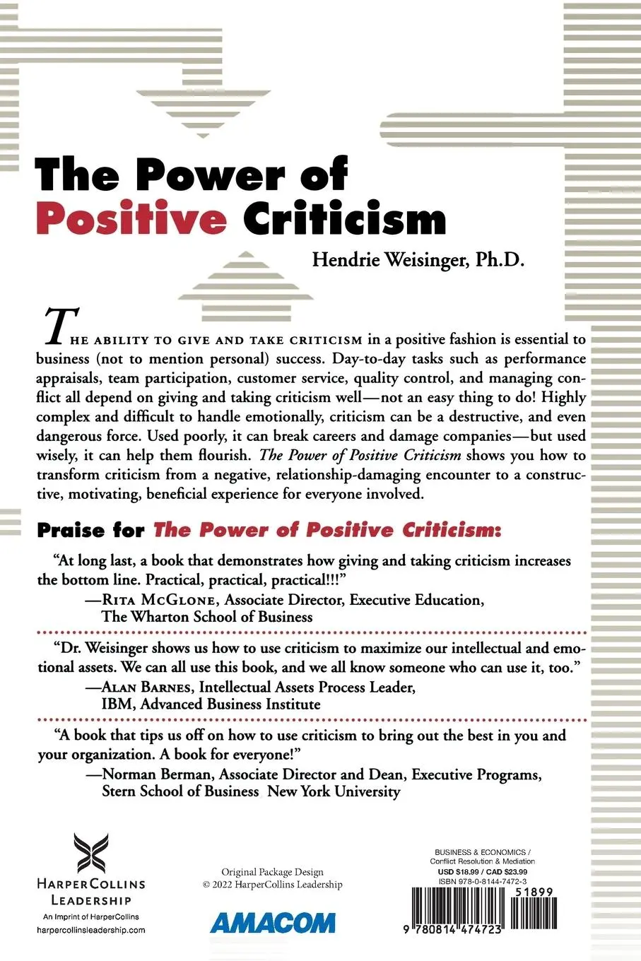 Rückseite: 9780814474723 | The Power of Positive Criticism | Hendrie Weisinger | Taschenbuch