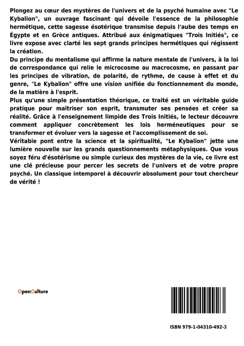 Rückseite: 9791043104923 | Le Kybalion, Étude sur la philosophie hermétique de l'ancienne...