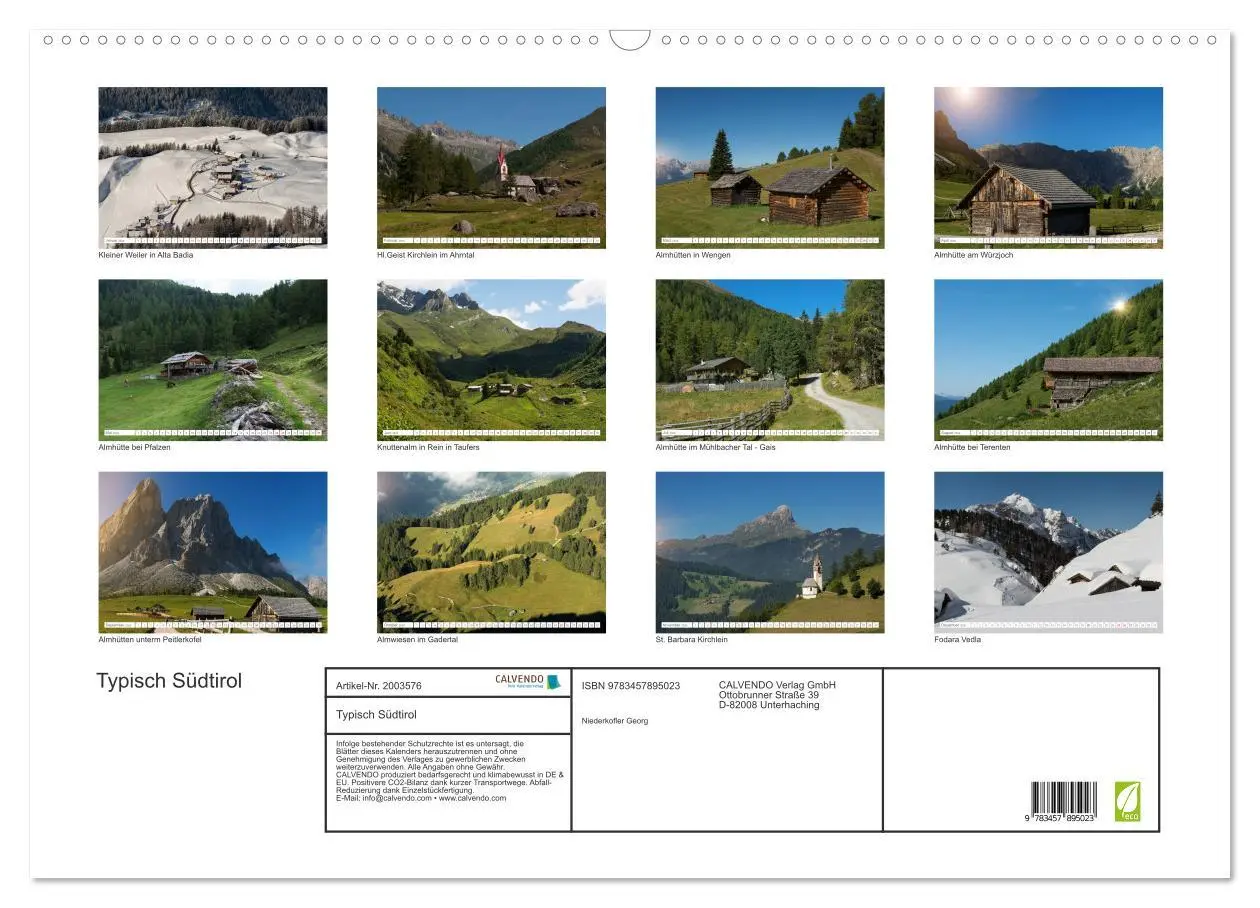 Bild: 9783457895023 | Typisch Südtirol (Wandkalender 2026 DIN A2 quer), CALVENDO...
