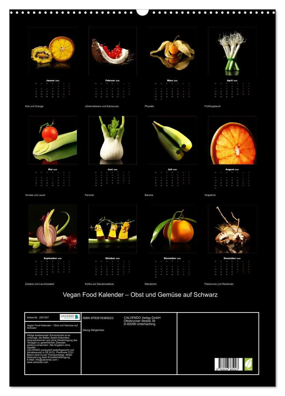 Bild: 9783516365023 | Vegan Food Kalender - Obst und Gemüse auf Schwarz (Wandkalender...