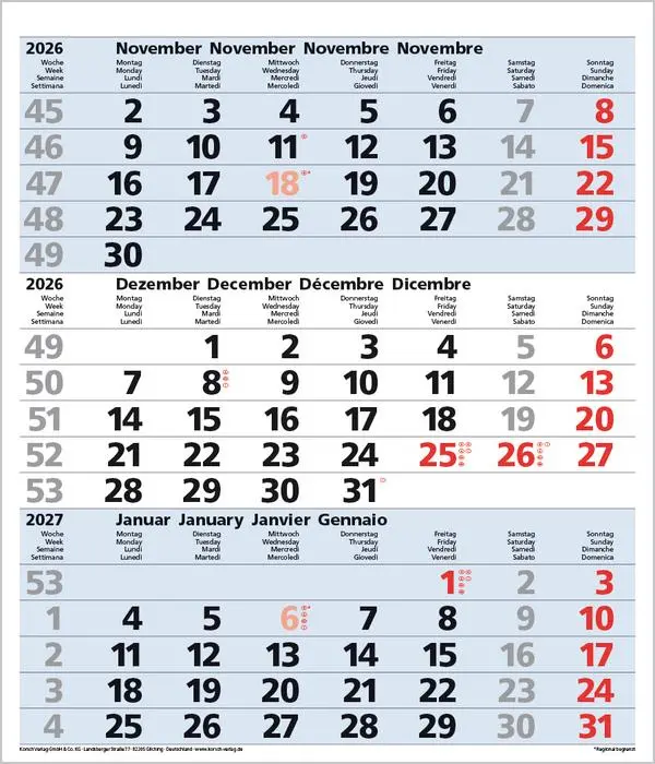 Bild: 9783731885023 | 3-Monats-Planer Comfort Blau 2026 | Verlag Korsch | Kalender | 12 S.
