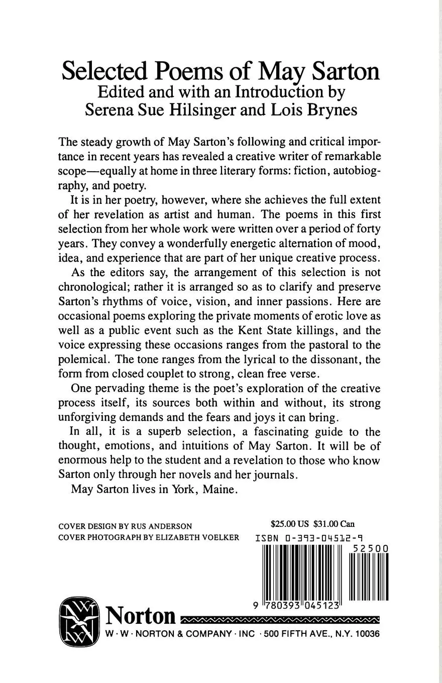 Rückseite: 9780393045123 | Selected Poems of May Sarton | Serena S. Hilsinger (u. a.) | Buch
