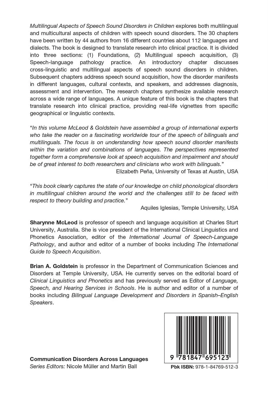 Rückseite: 9781847695123 | Multilingual Aspects of Speech Sound Disorders in Children | Buch