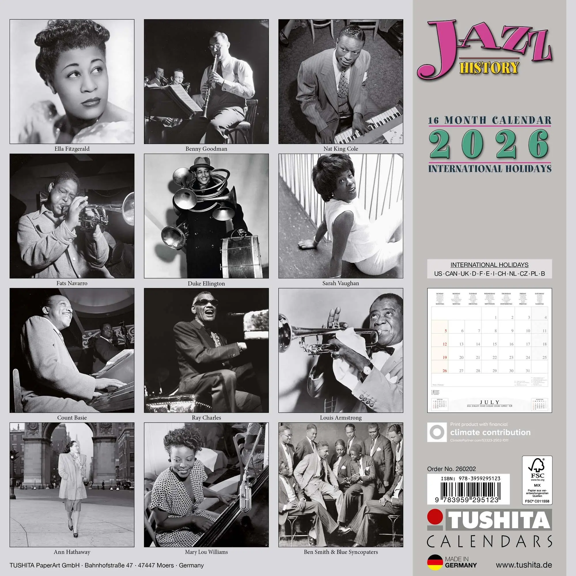 Rückseite: 9783959295123 | Jazz History 2026 | Kalender 2026 | Kalender | Media Illustration