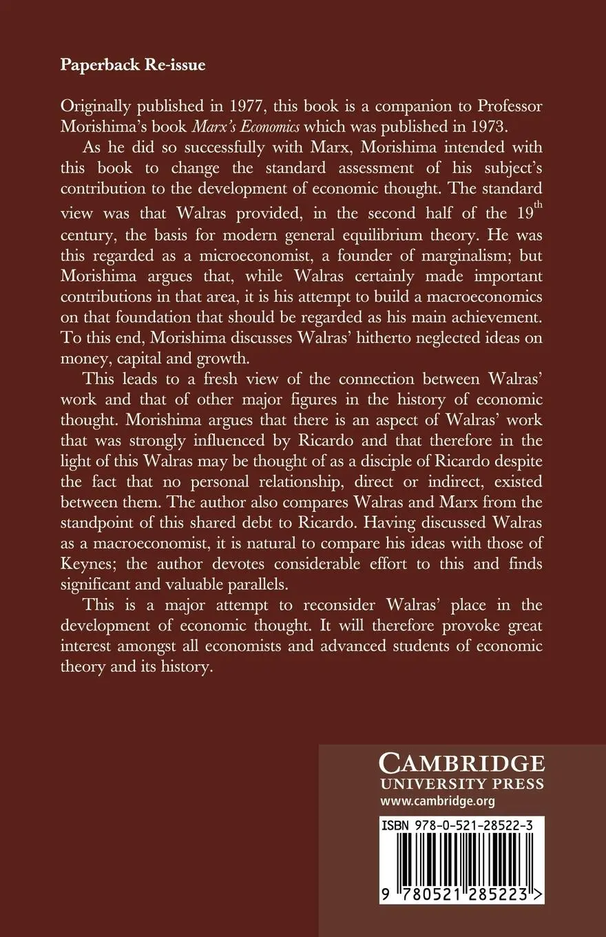Rückseite: 9780521285223 | Walras' Economics | A Pure Theory of Capital and Money | Taschenbuch