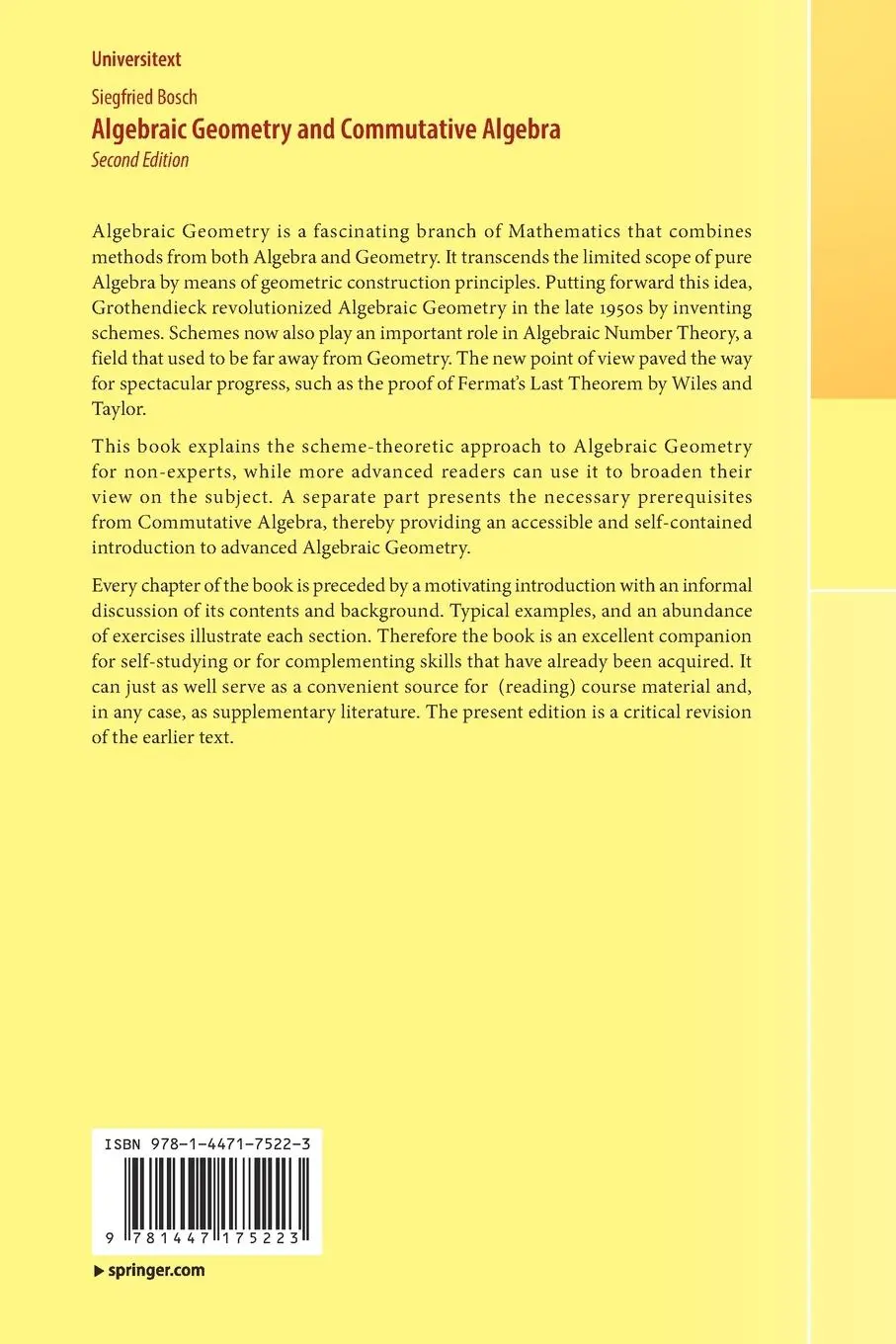 Rückseite: 9781447175223 | Algebraic Geometry and Commutative Algebra | Siegfried Bosch | Buch
