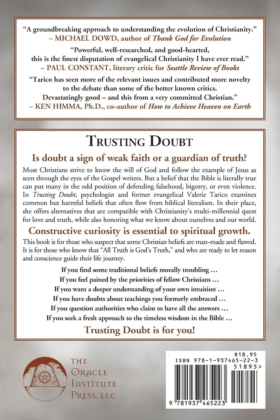 Rückseite: 9781937465223 | Trusting Doubt | Valerie Tarico | Taschenbuch | Englisch | 2017