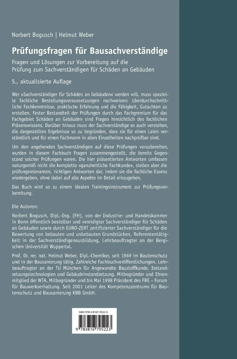 Rückseite: 9783816795223 | Prüfungsfragen für Bausachverständige. | Norbert Bogusch (u. a.)