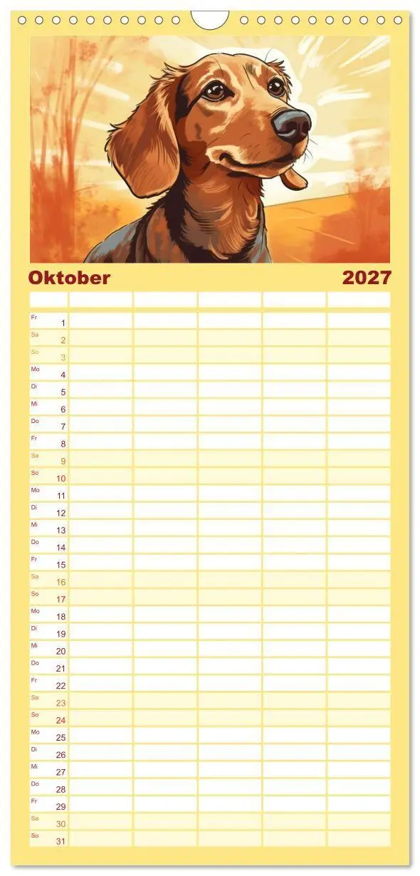 Bild: 9783594315323 | Familienplaner 2027 - Dackel mit 5 Spalten (Wandkalender, 21 x 45...