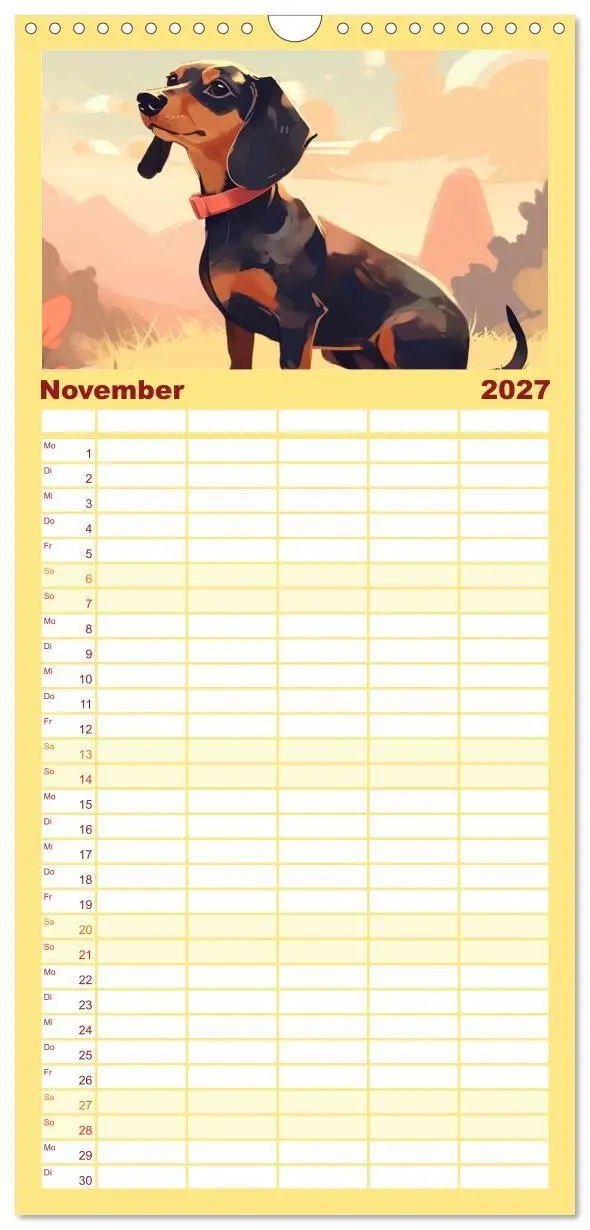 Bild: 9783594315323 | Familienplaner 2027 - Dackel mit 5 Spalten (Wandkalender, 21 x 45...