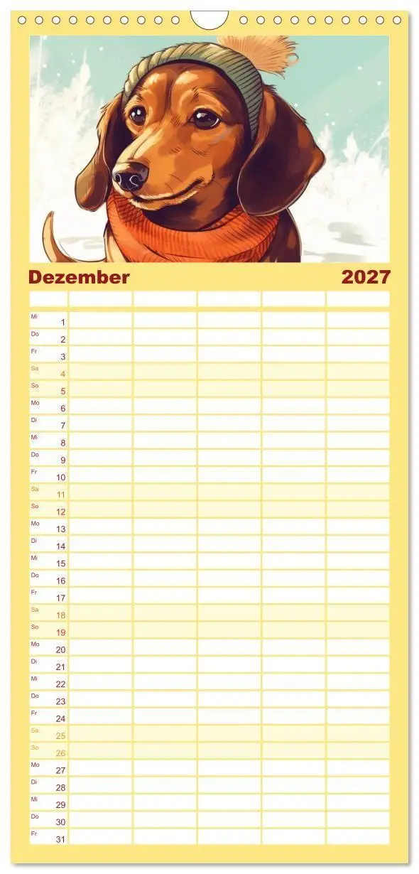 Bild: 9783594315323 | Familienplaner 2027 - Dackel mit 5 Spalten (Wandkalender, 21 x 45...