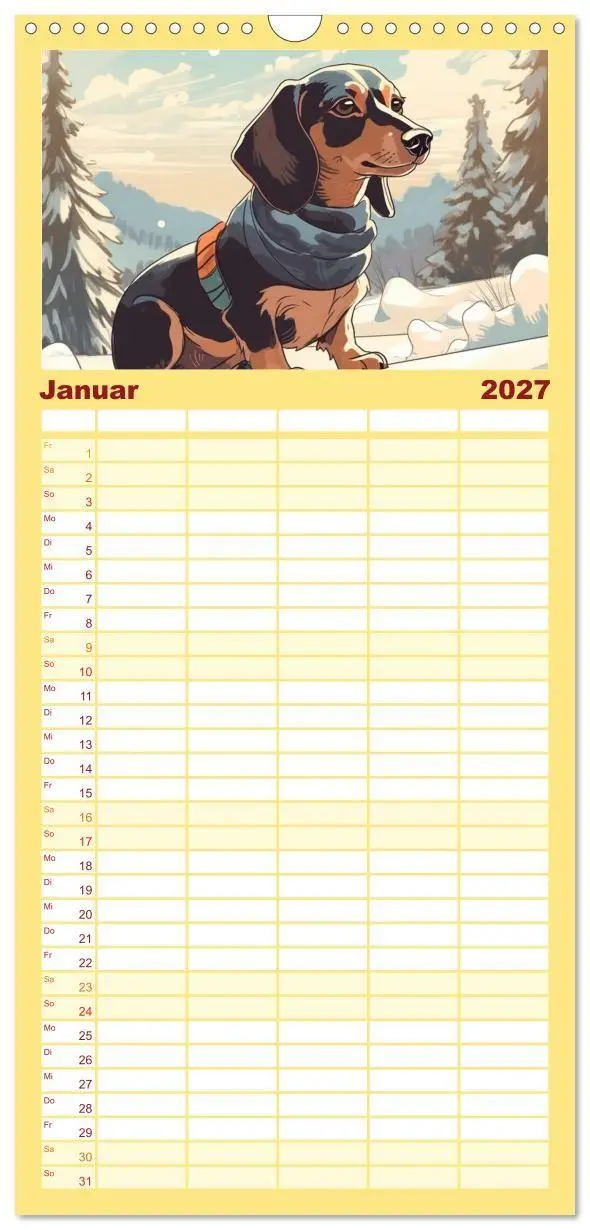 Bild: 9783594315323 | Familienplaner 2027 - Dackel mit 5 Spalten (Wandkalender, 21 x 45...