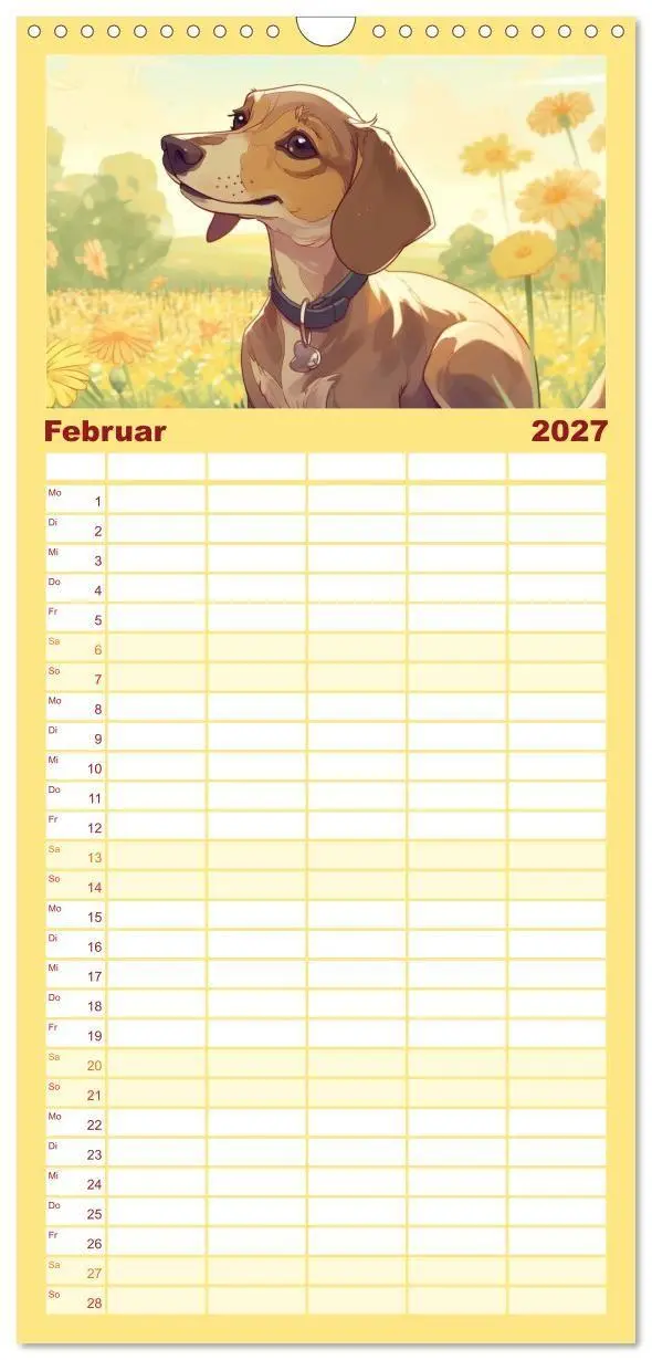 Bild: 9783594315323 | Familienplaner 2027 - Dackel mit 5 Spalten (Wandkalender, 21 x 45...