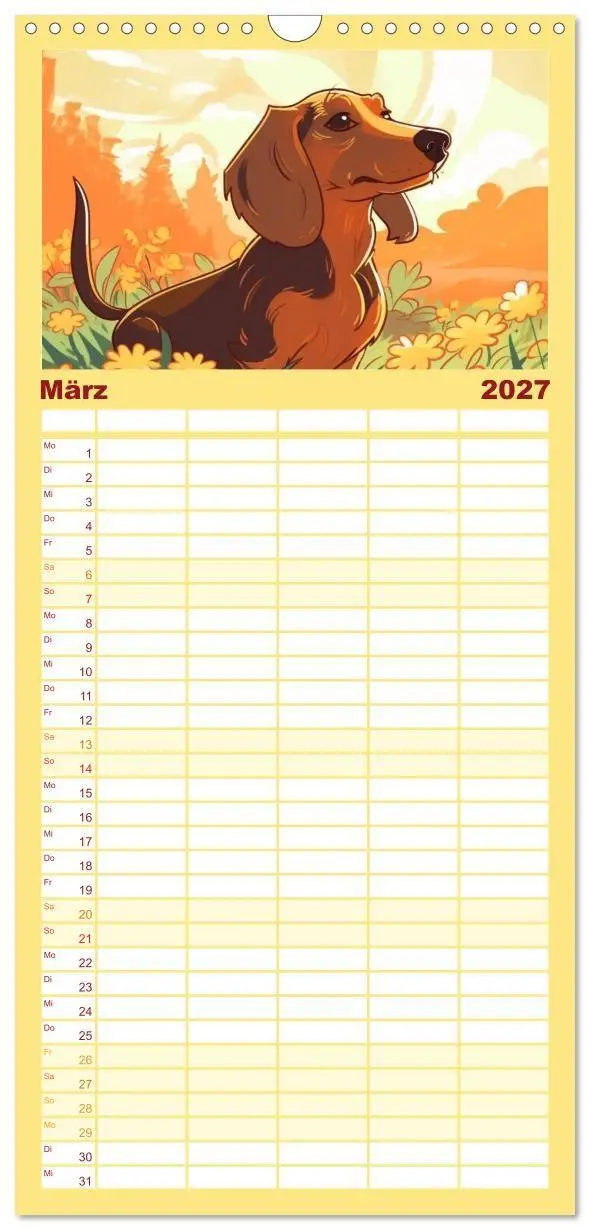 Bild: 9783594315323 | Familienplaner 2027 - Dackel mit 5 Spalten (Wandkalender, 21 x 45...