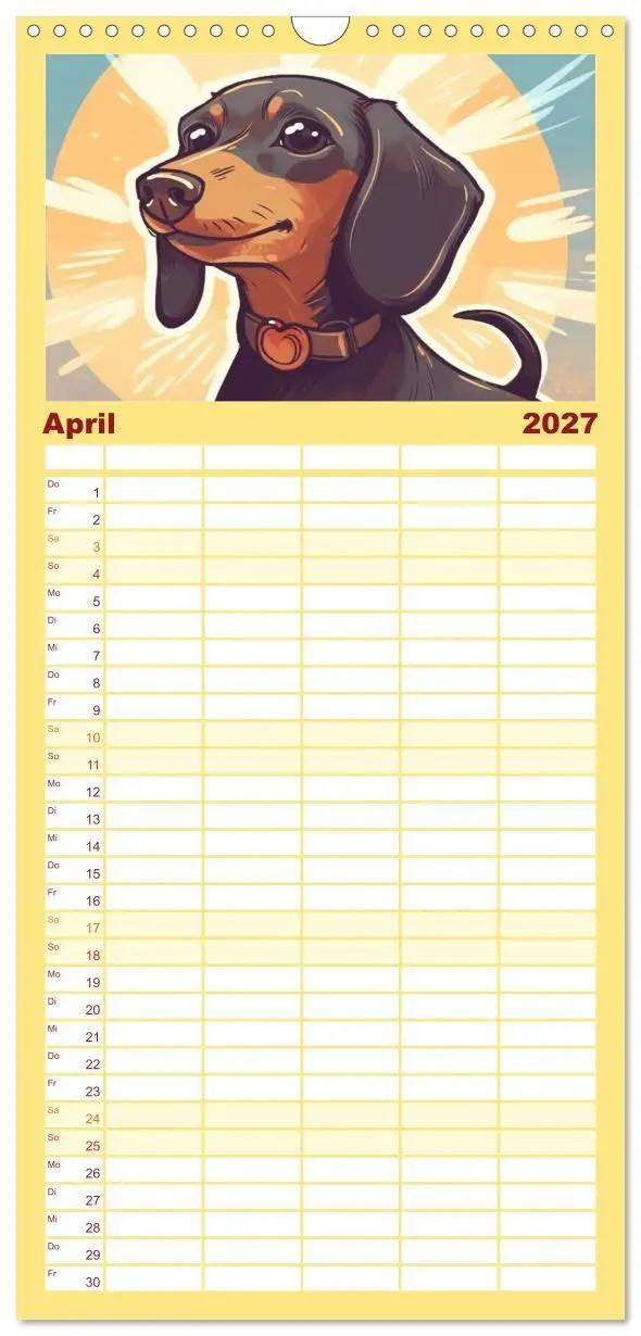 Bild: 9783594315323 | Familienplaner 2027 - Dackel mit 5 Spalten (Wandkalender, 21 x 45...
