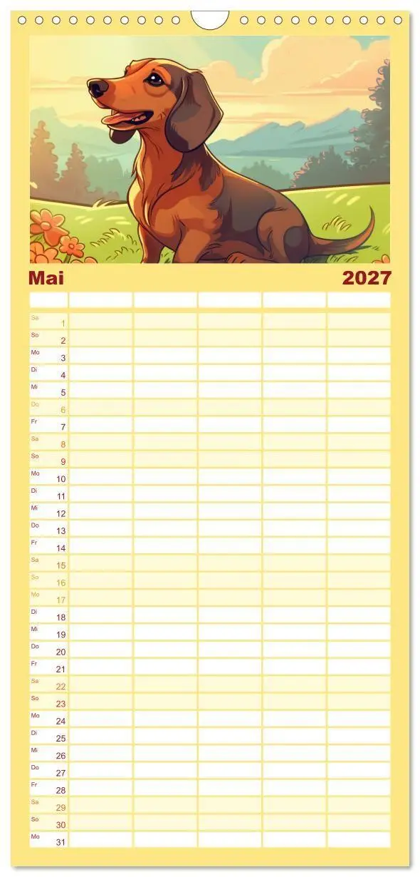 Bild: 9783594315323 | Familienplaner 2027 - Dackel mit 5 Spalten (Wandkalender, 21 x 45...