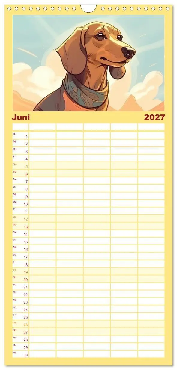 Bild: 9783594315323 | Familienplaner 2027 - Dackel mit 5 Spalten (Wandkalender, 21 x 45...