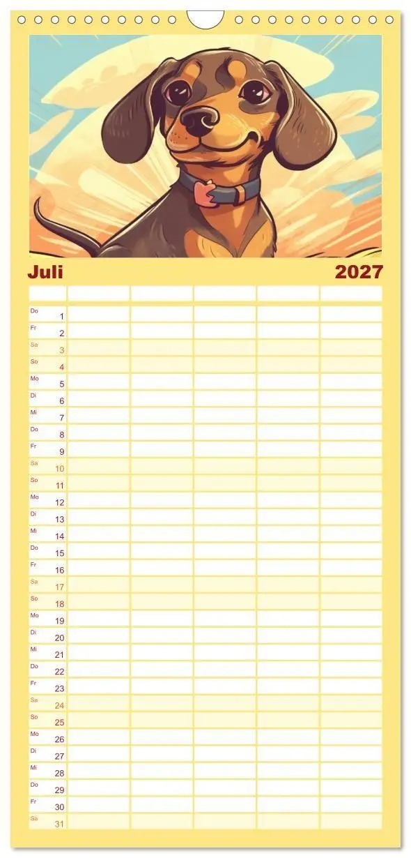 Bild: 9783594315323 | Familienplaner 2027 - Dackel mit 5 Spalten (Wandkalender, 21 x 45...