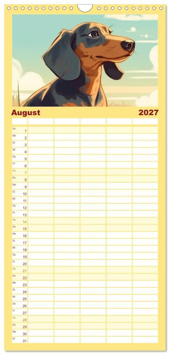 Bild: 9783594315323 | Familienplaner 2027 - Dackel mit 5 Spalten (Wandkalender, 21 x 45...