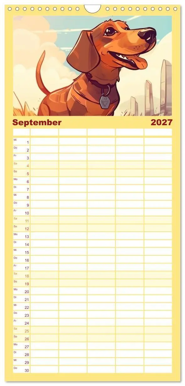 Bild: 9783594315323 | Familienplaner 2027 - Dackel mit 5 Spalten (Wandkalender, 21 x 45...