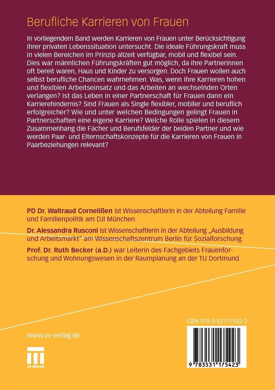 Rückseite: 9783531175423 | Berufliche Karrieren von Frauen | Waltraud Cornelißen (u. a.) | Buch