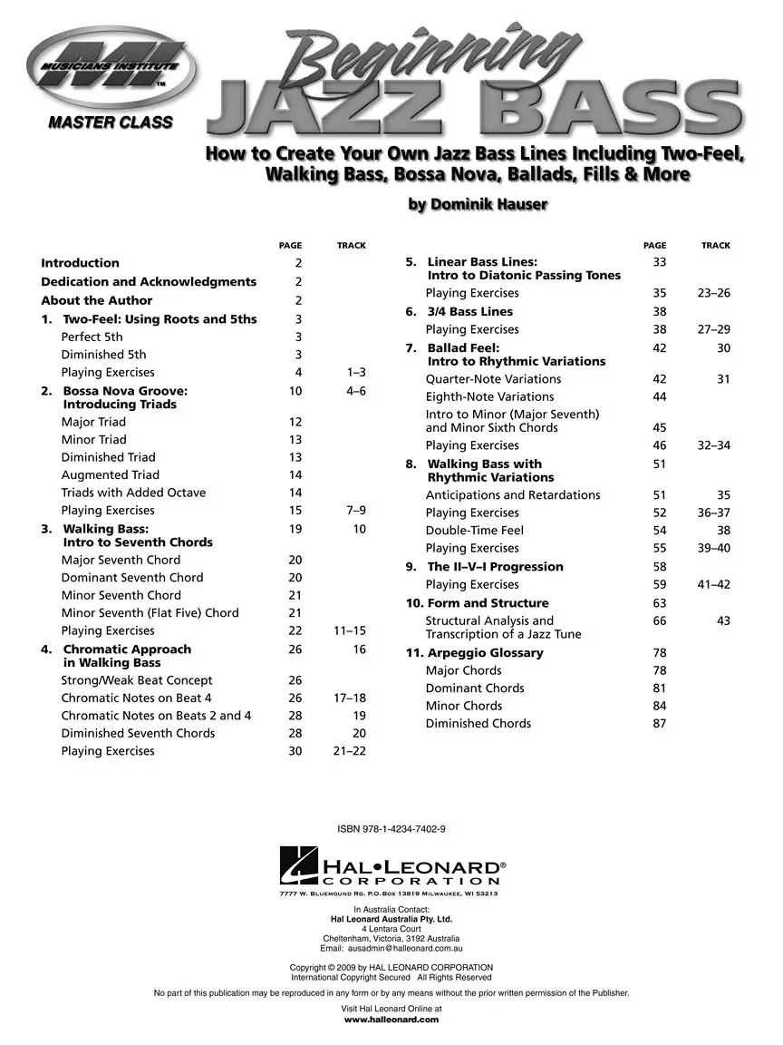 Cover: 884088365523 | Dominik Hauser: Beginning Jazz Bass | Musicians Institute | 2009