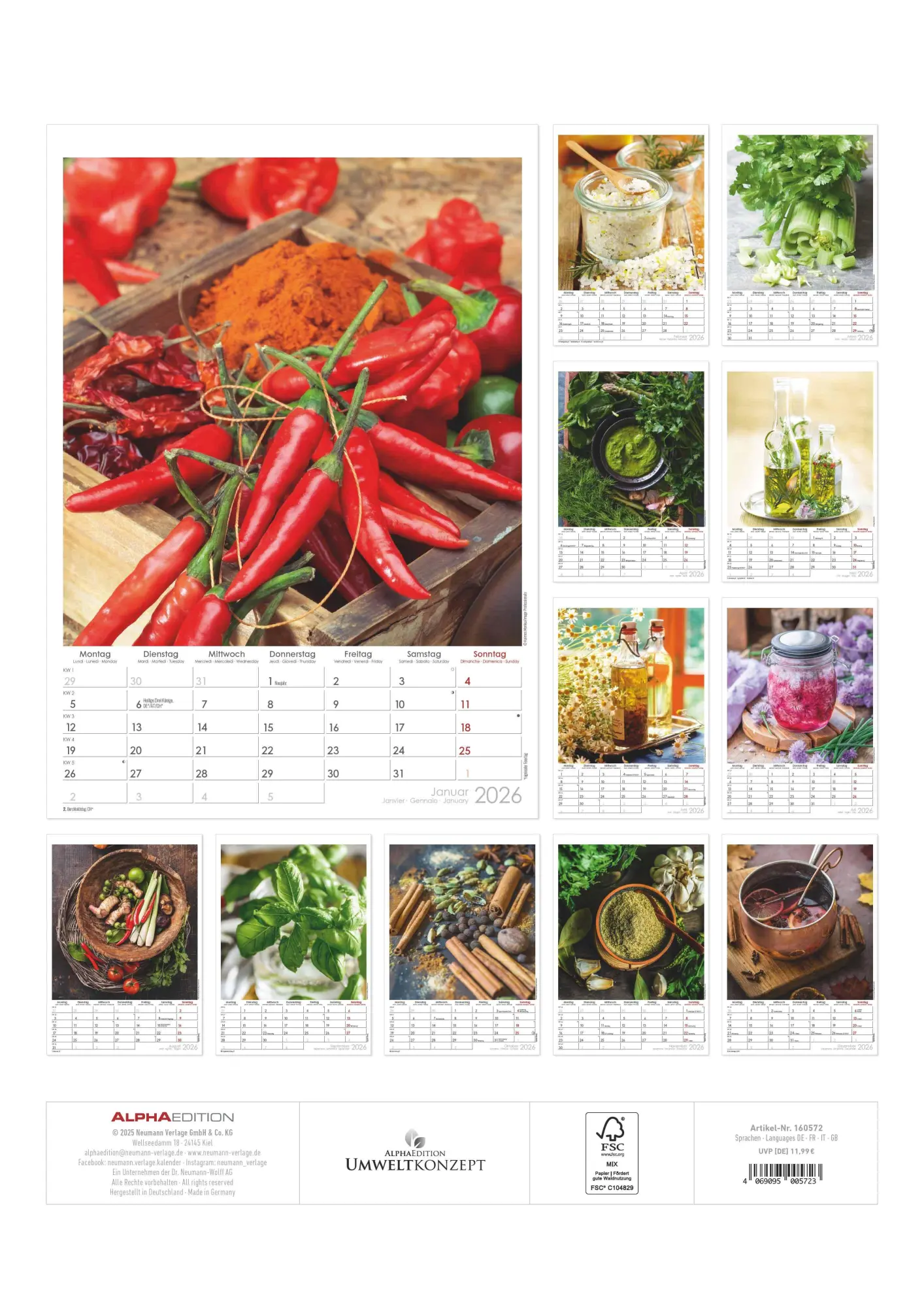 Rückseite: 4069095005723 | Kräuter &amp; Gewürze 2026 - Bildkalender A3 (29,7x42 cm) - Herbs &amp;...