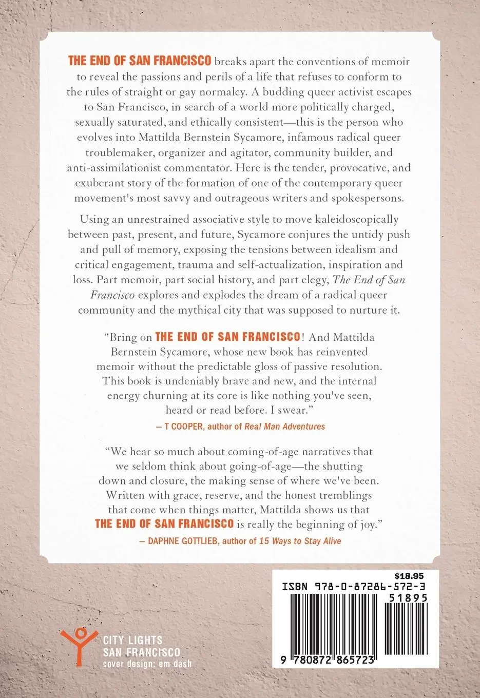 Rückseite: 9780872865723 | The End of San Francisco | Mattilda Bernstein Sycamore | Taschenbuch
