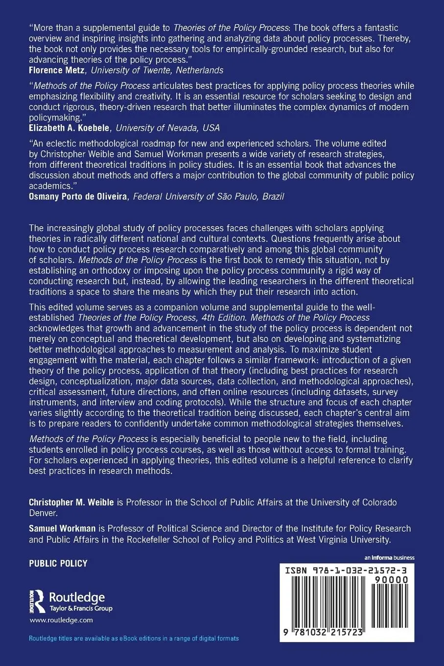 Rückseite: 9781032215723 | Methods of the Policy Process | Christopher M. Weible (u. a.) | Buch