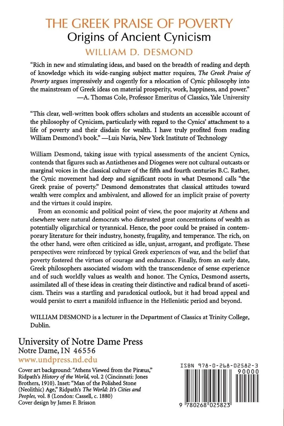 Rückseite: 9780268025823 | The Greek Praise of Poverty | Origins of Ancient Cynicism | Desmond