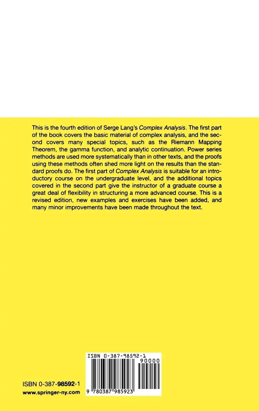 Rückseite: 9780387985923 | Complex Analysis | Serge Lang | Buch | xiv | Englisch | 1998