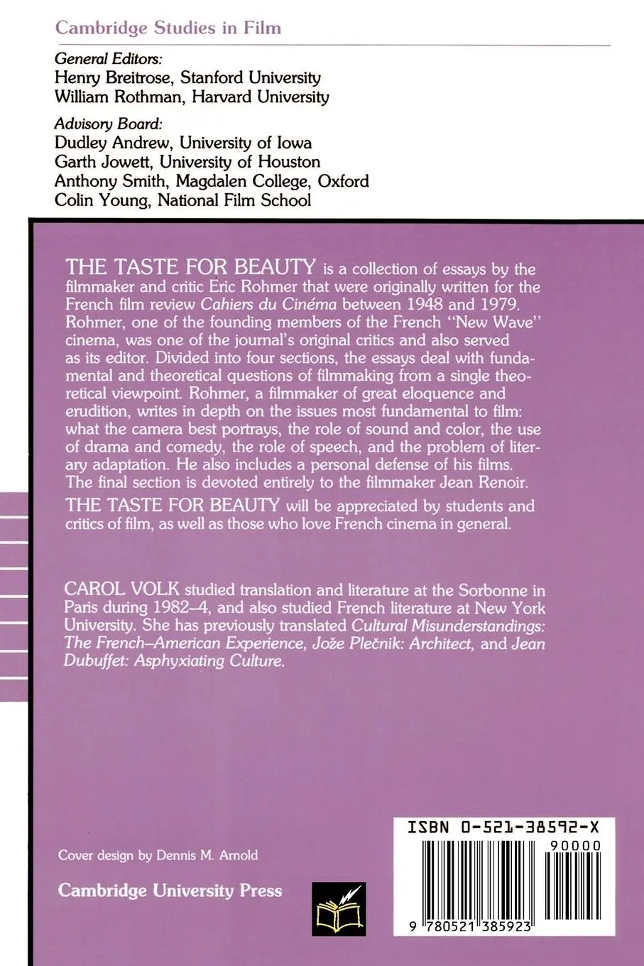 Rückseite: 9780521385923 | The Taste for Beauty | Eric Rohmer | Taschenbuch | Englisch | 1990