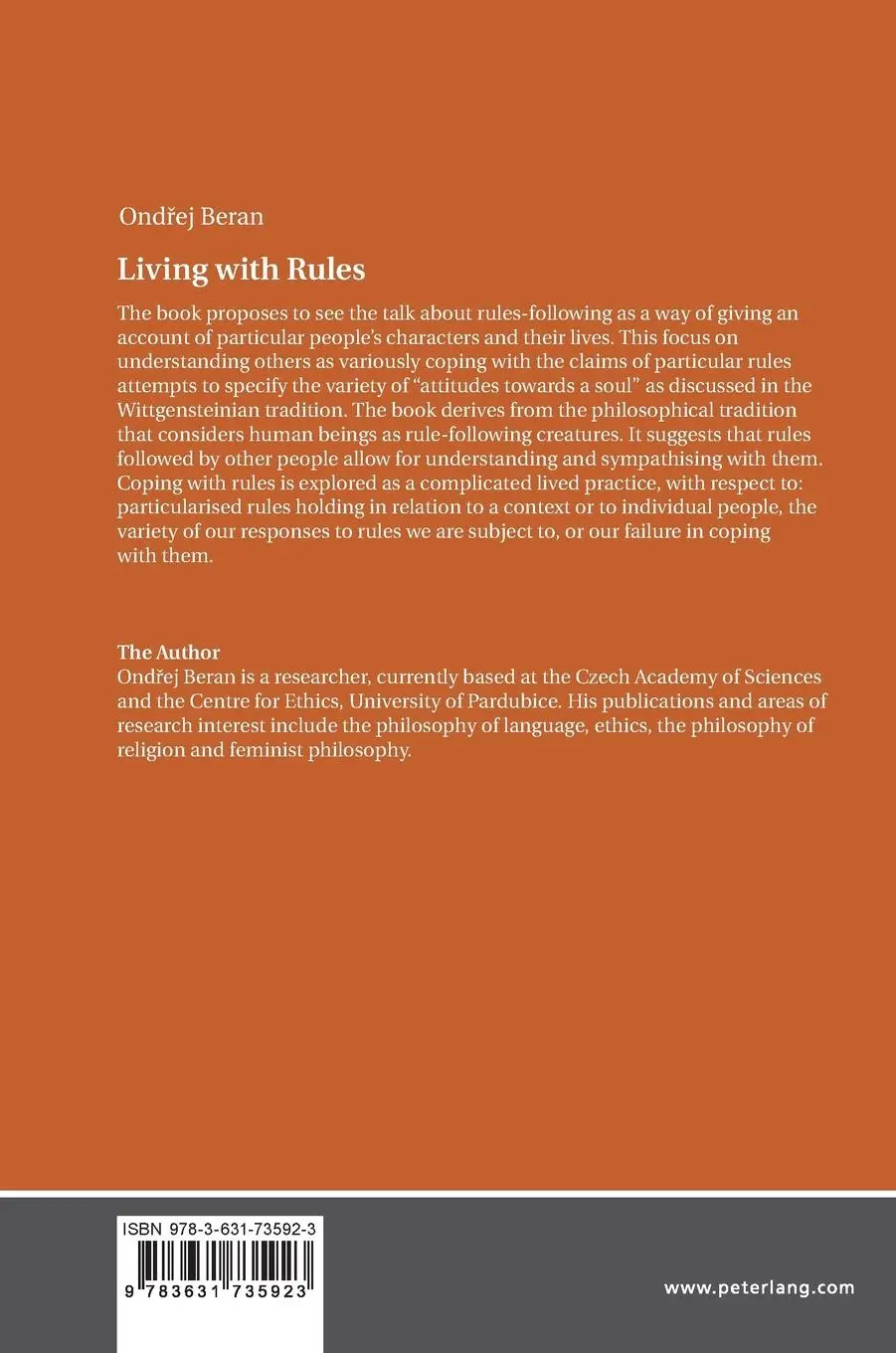 Rückseite: 9783631735923 | Living with Rules | Wittgensteinian Reflections on Normativity | Beran