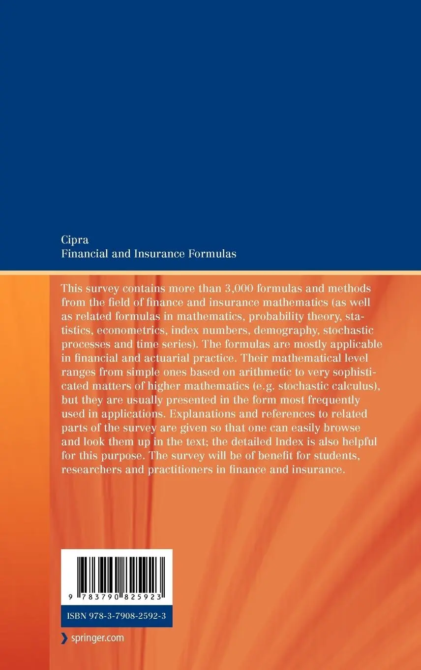 Rückseite: 9783790825923 | Financial and Insurance Formulas | Tomas Cipra | Buch | xv | Englisch