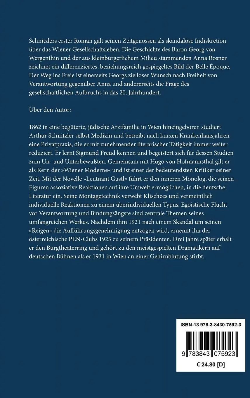 Rückseite: 9783843075923 | Der Weg ins Freie | Roman | Arthur Schnitzler | Buch | 324 S. | 2015