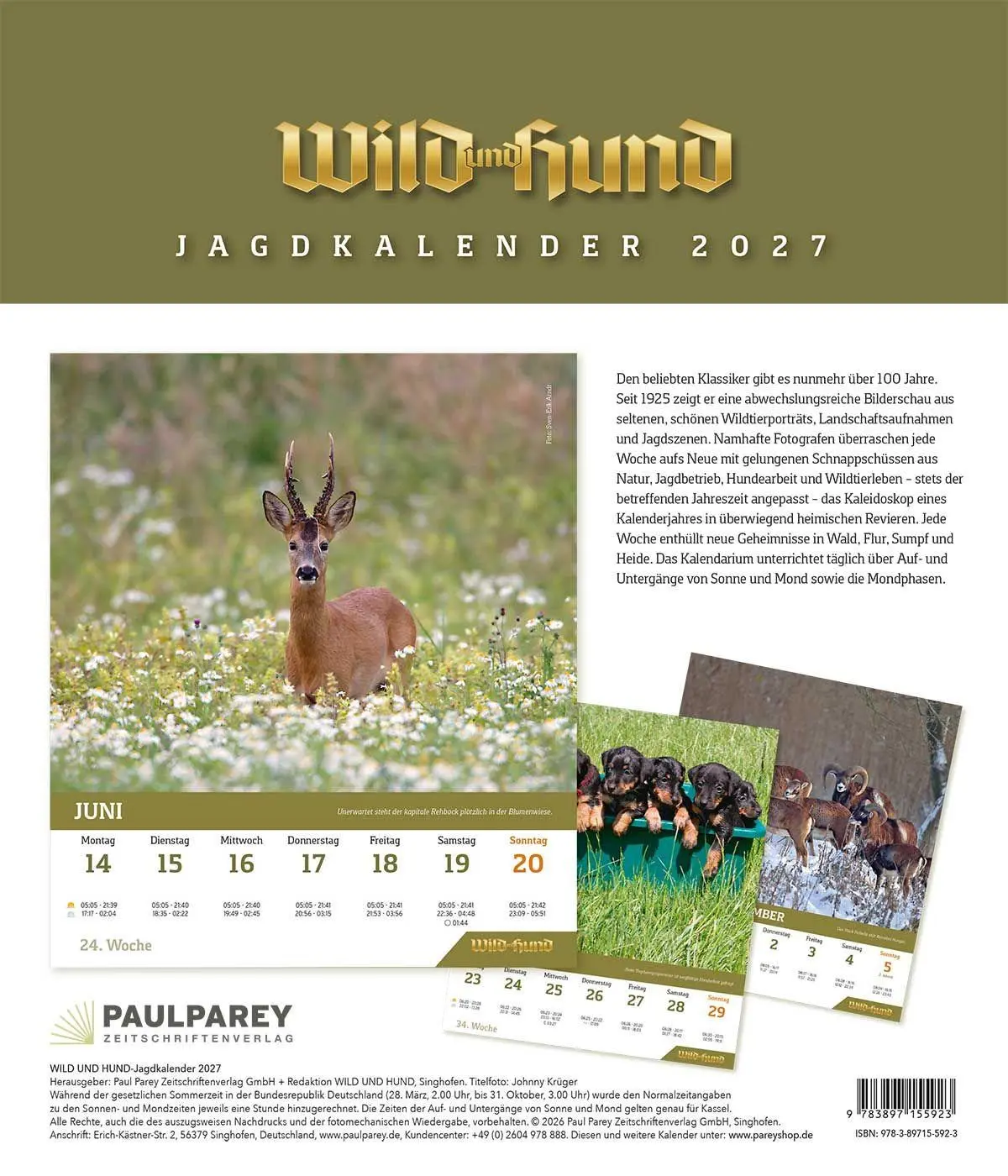 Rückseite: 9783897155923 | WILD UND HUND Edition: Jagdkalender Wandvariante 2027 | Wild und Hund