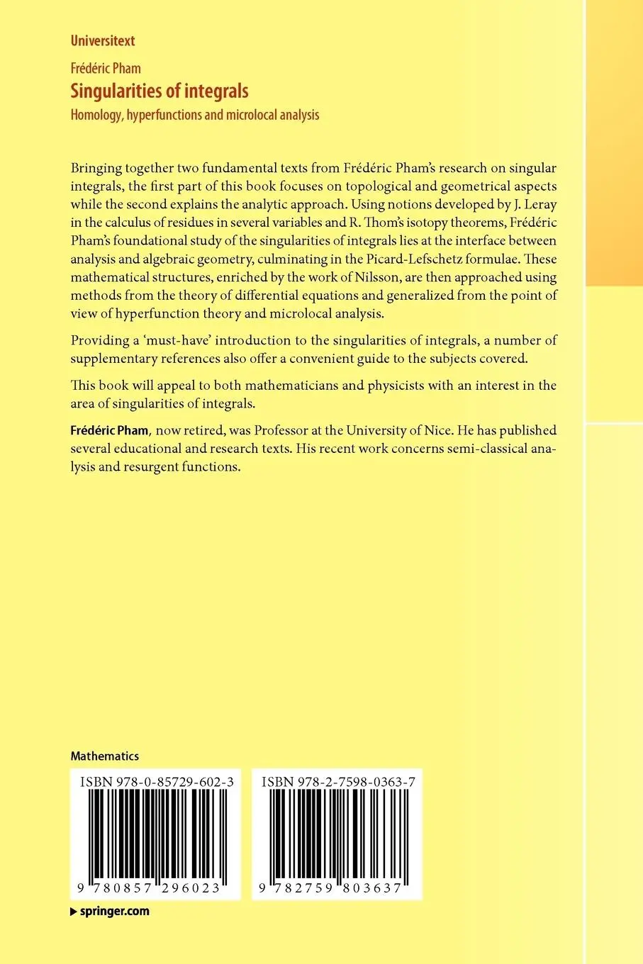 Rückseite: 9780857296023 | Singularities of integrals | Frédéric Pham | Taschenbuch | xi | 2011