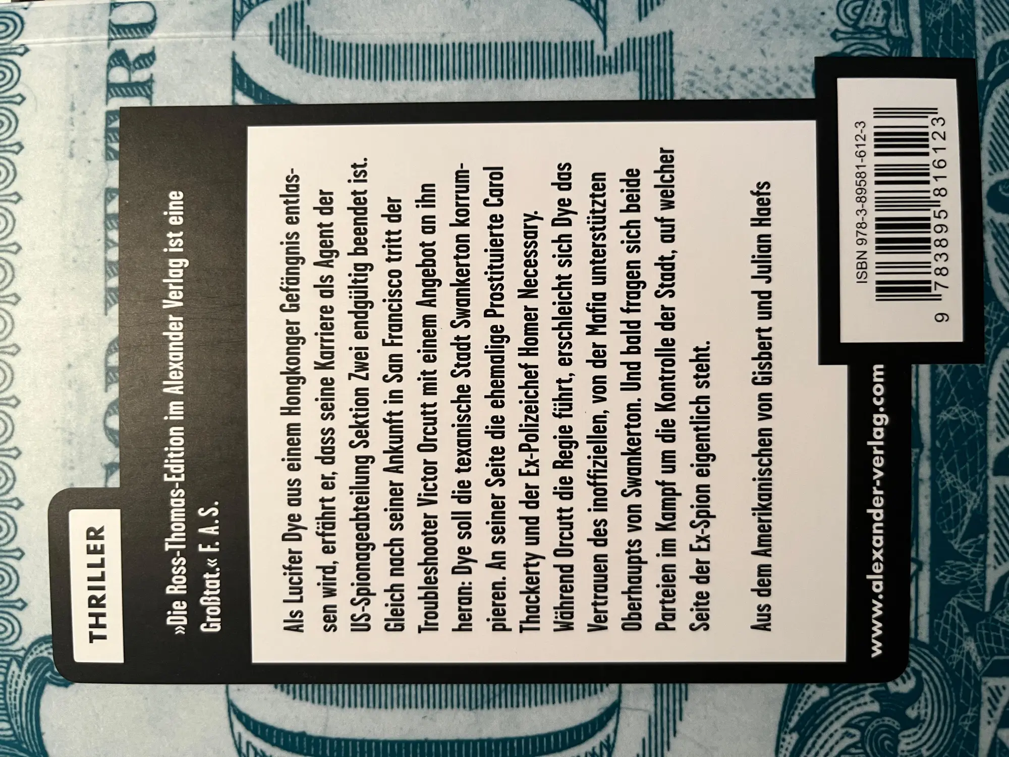 Rückseite: 9783895816123 | Die Narren sind auf unserer Seite | Ross Thomas | Taschenbuch | 584 S.
