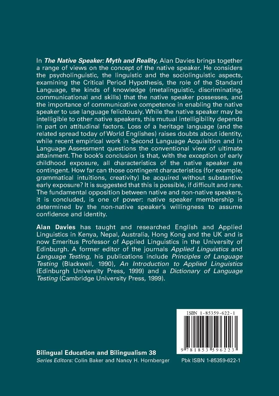 Rückseite: 9781853596223 | The Native Speaker | Myth and Reality | Alan Davies | Taschenbuch