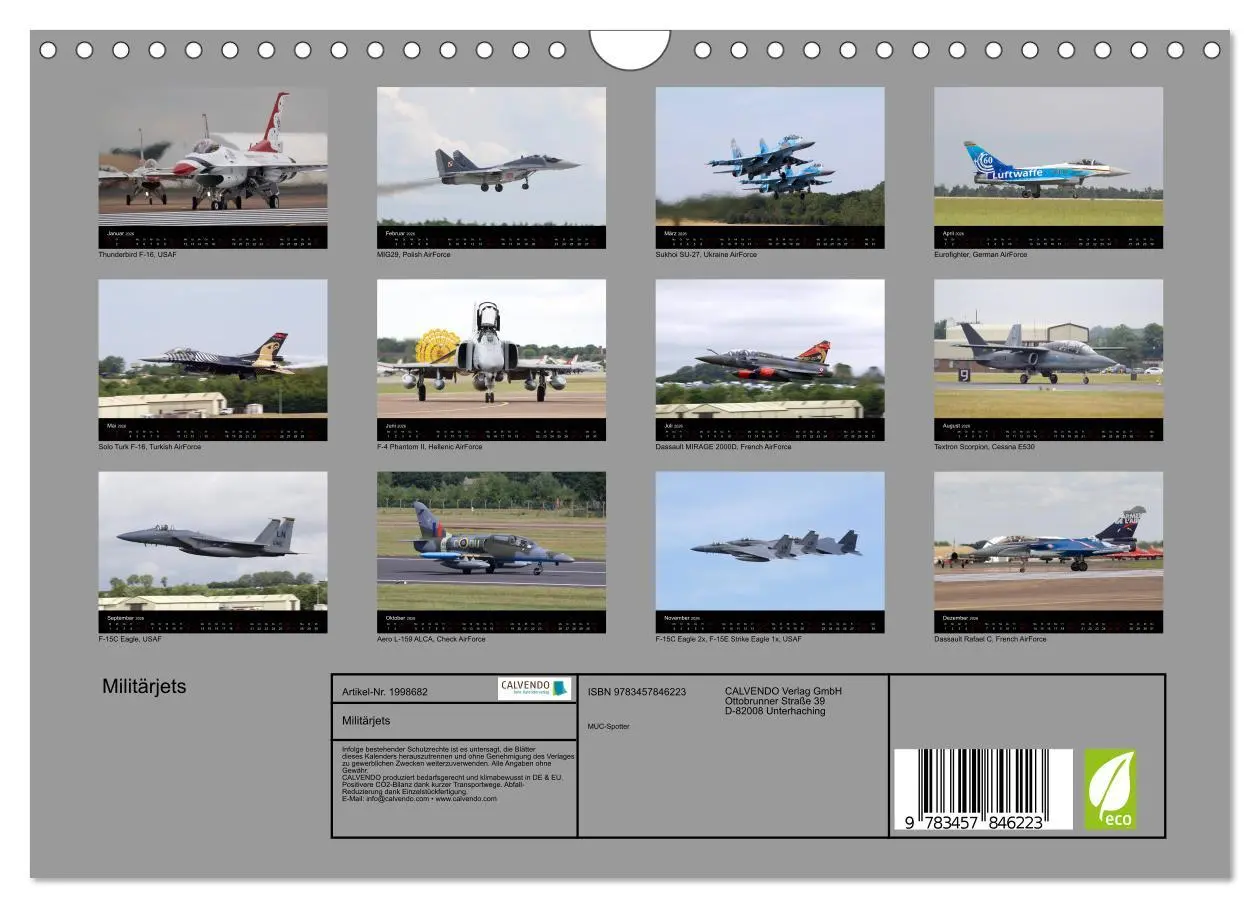 Bild: 9783457846223 | Militärjets (Wandkalender 2026 DIN A4 quer), CALVENDO Monatskalender
