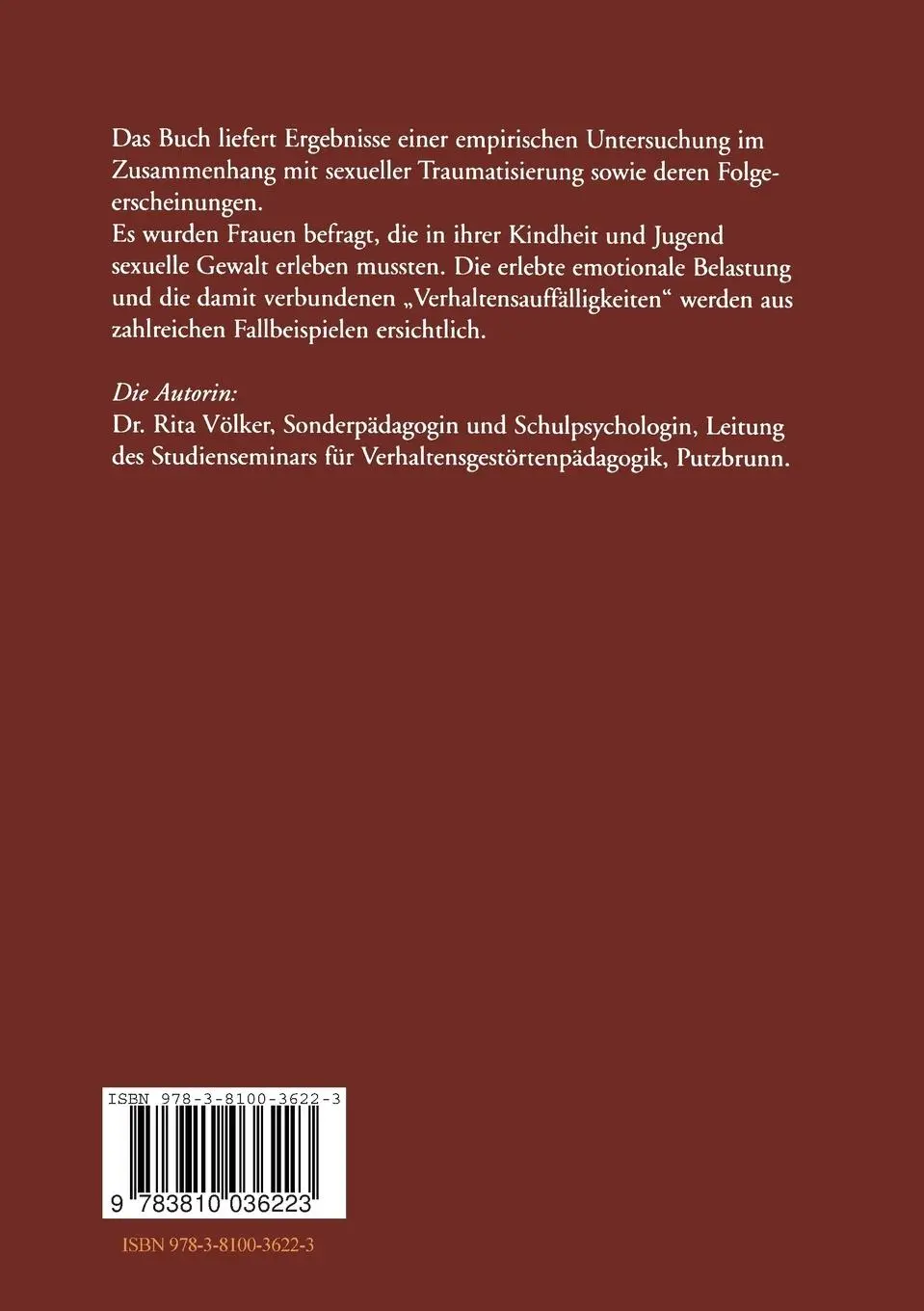 Rückseite: 9783810036223 | Sexuelle Traumatisierung und ihre Folgen | Rita Völker | Taschenbuch