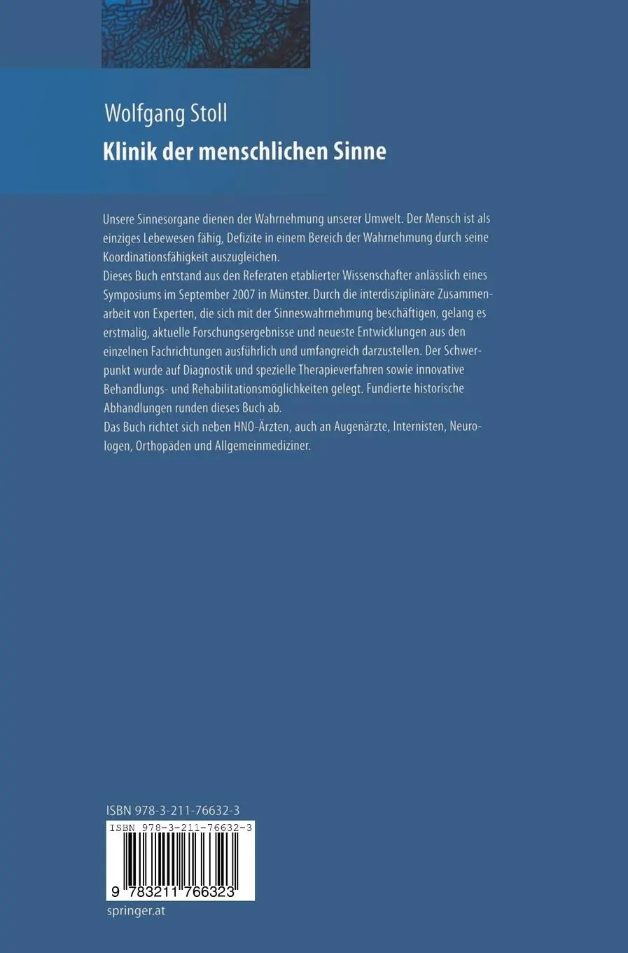 Rückseite: 9783211766323 | Klinik der menschlichen Sinne | Wolfgang Stoll | Buch | xiv | Deutsch