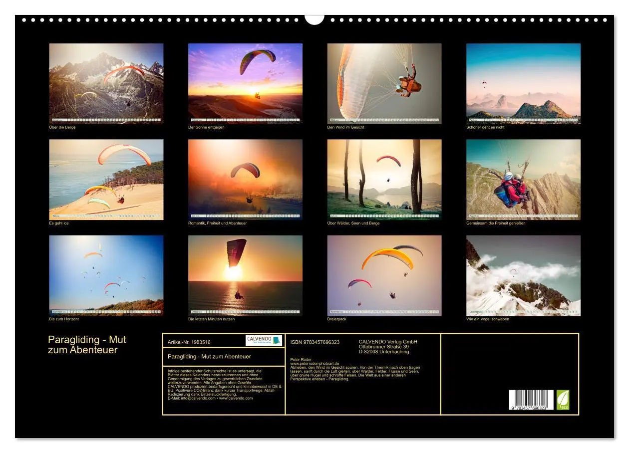 Bild: 9783457696323 | Paragliding - Mut zum Abenteuer (Wandkalender 2026 DIN A2 quer),...
