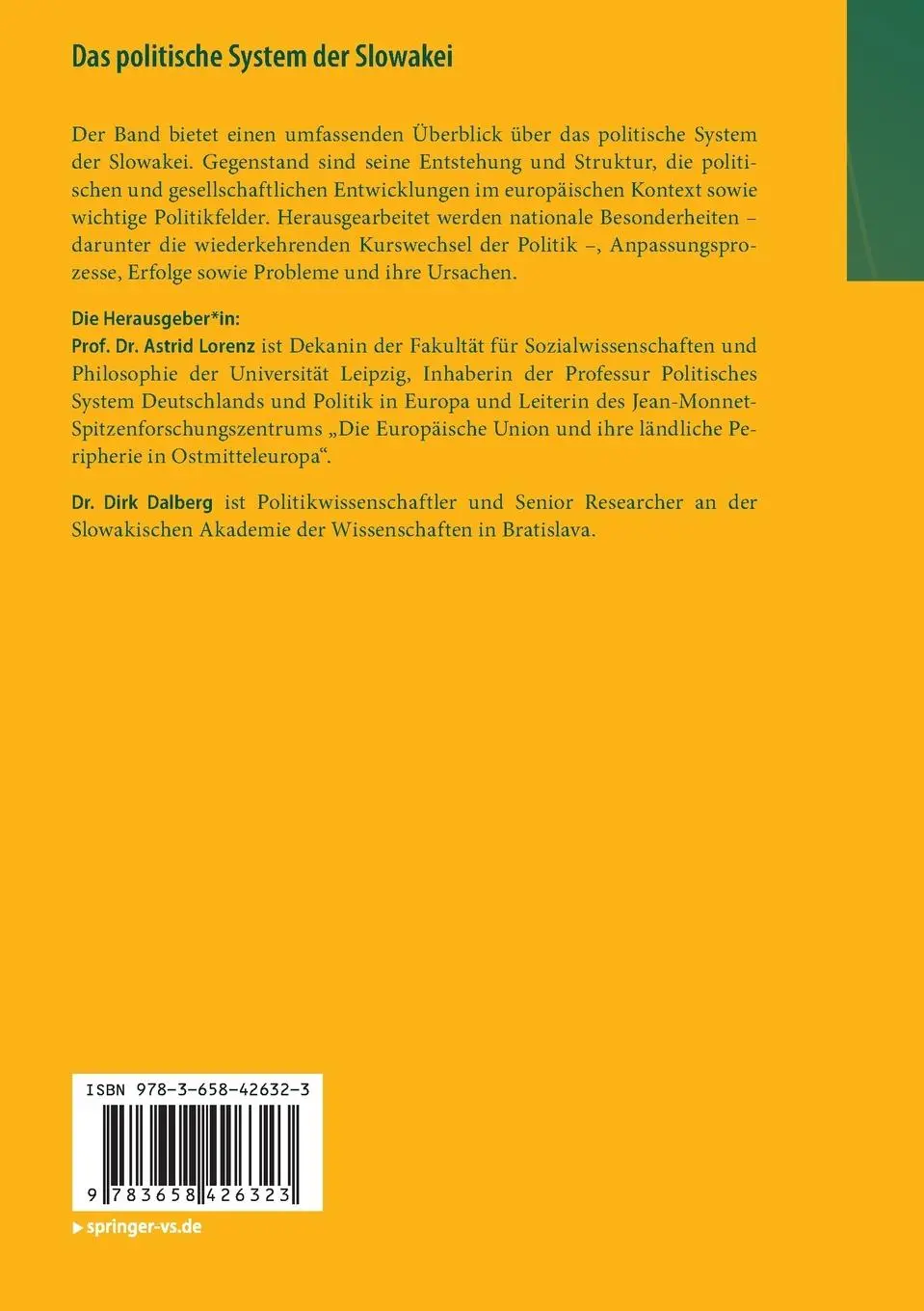 Rückseite: 9783658426323 | Das politische System der Slowakei | Astrid Lorenz (u. a.) | Buch | ix